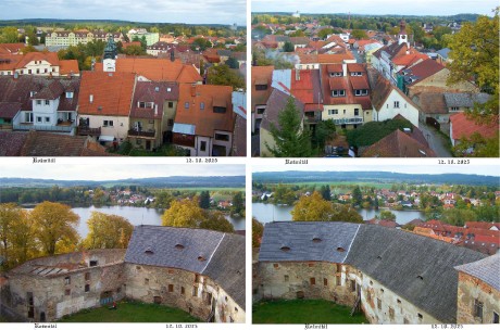 Z věže se naskytl pěkný výhled na městečko a Podzámecký rybník.