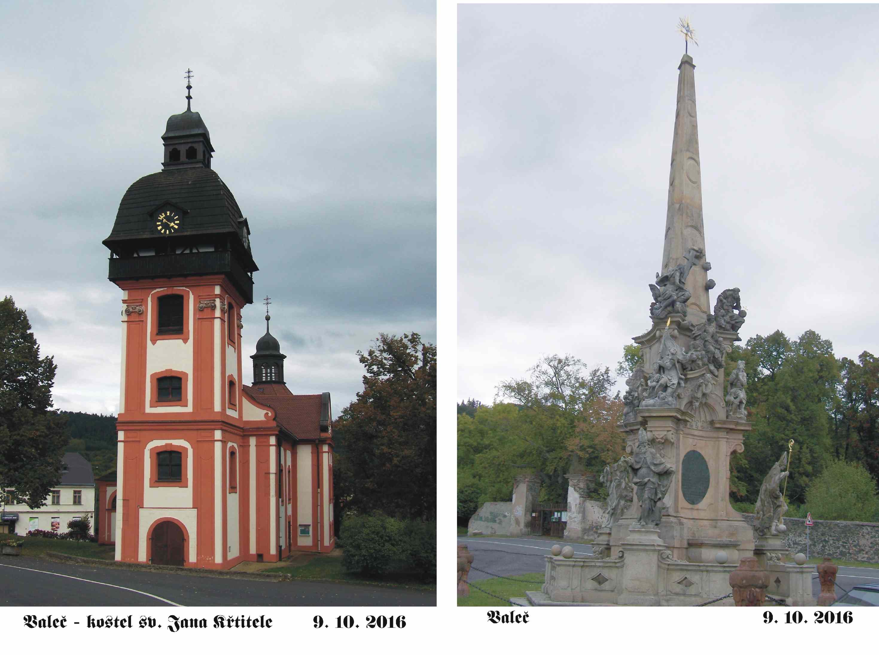 Valeč- kostel sv. Jana Křtitele a sloup Nejsvětější Trojice