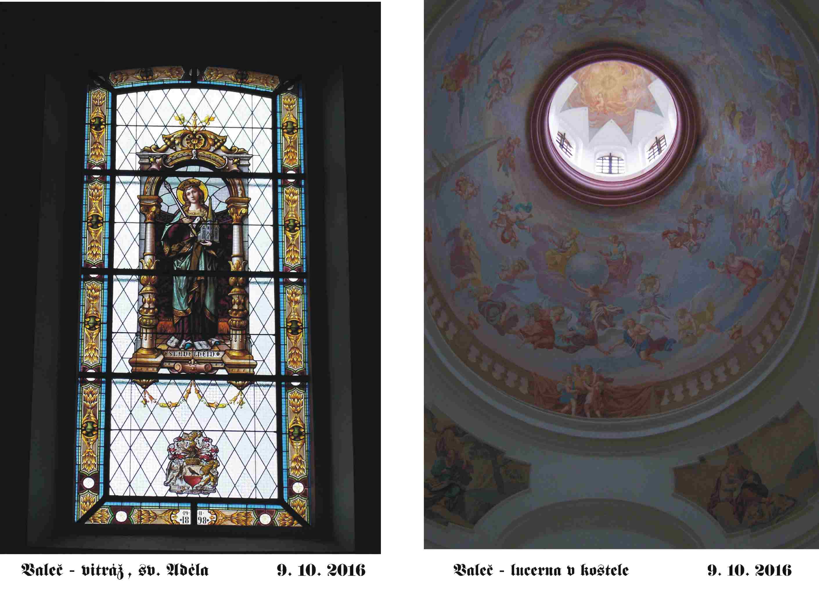Valeč- vitráž a lucerna kostela