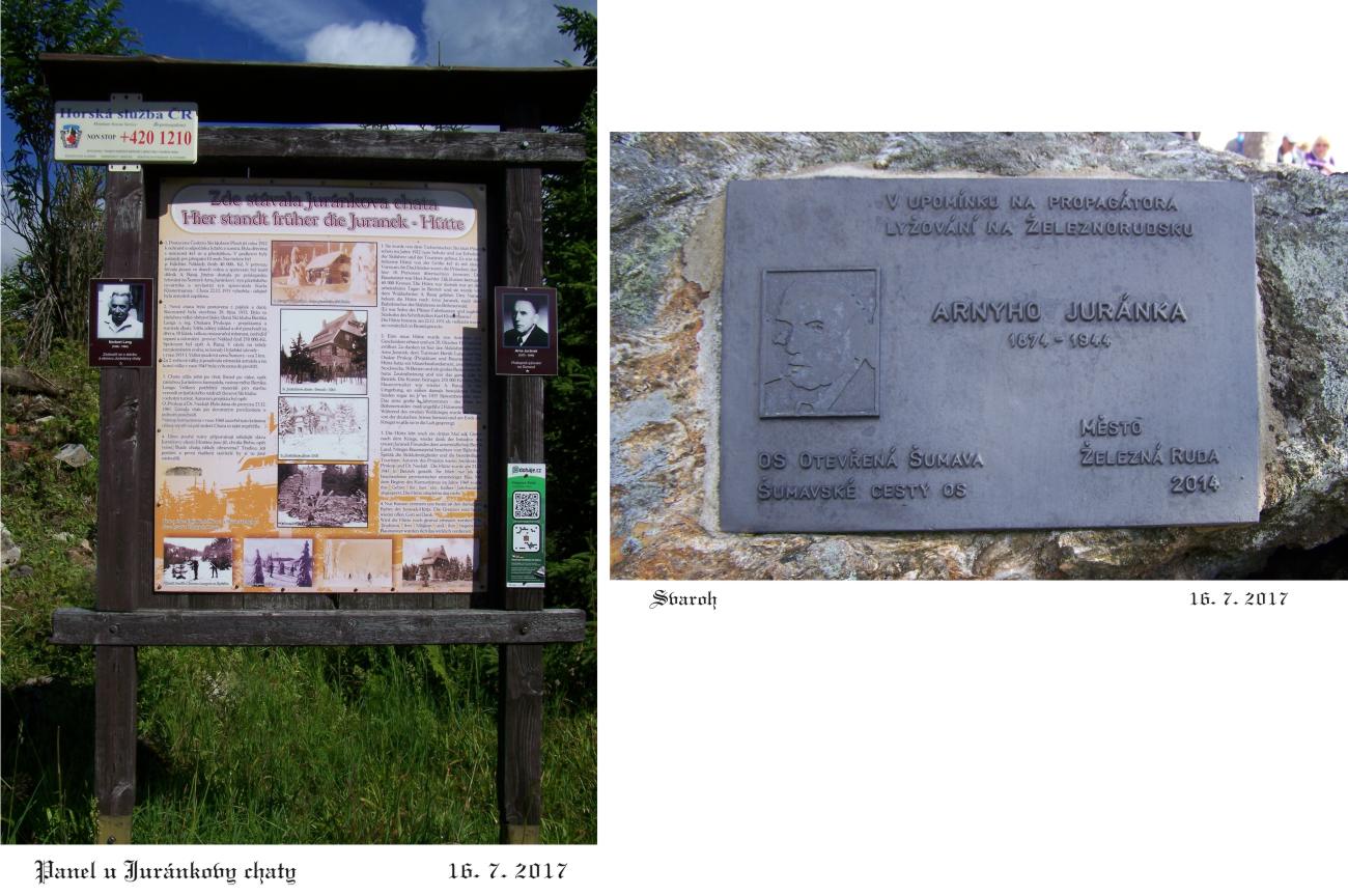 Panel o Juránkově chatě a deska Arnyho Juránka