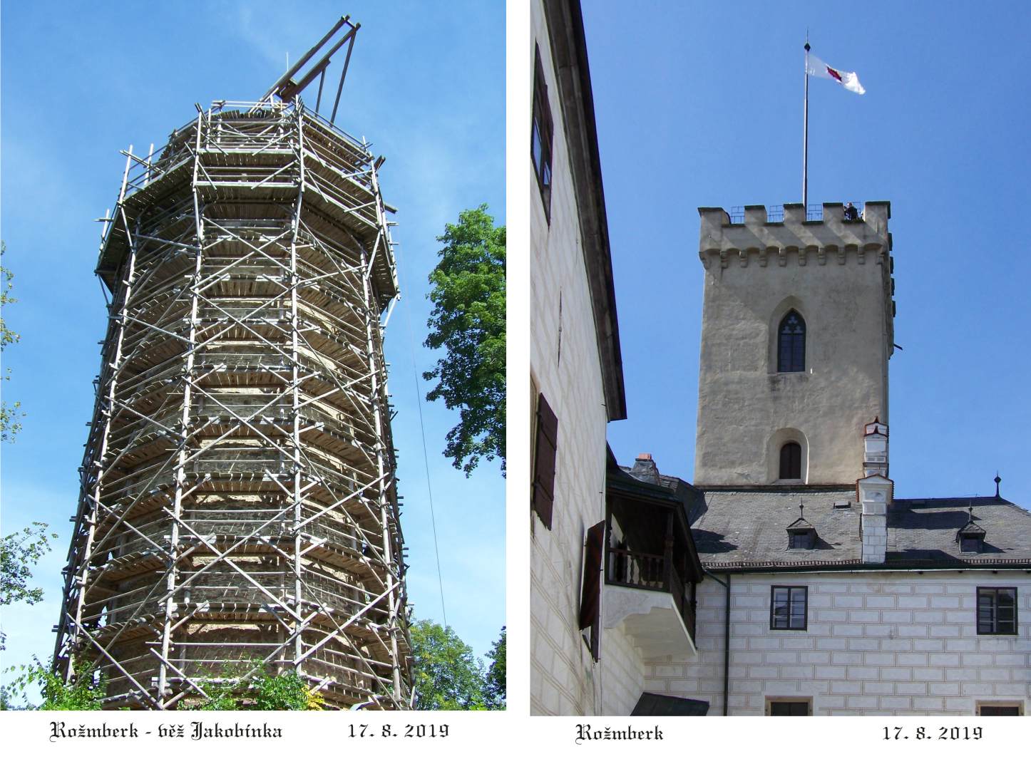 Věž Jakobínka a věž hradu.