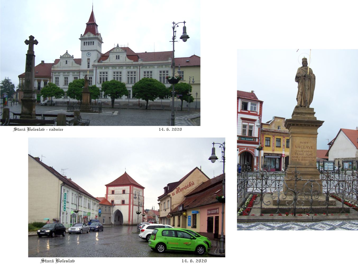 Staroboleslavské Mariánské náměstí, s radnicí a bránou.