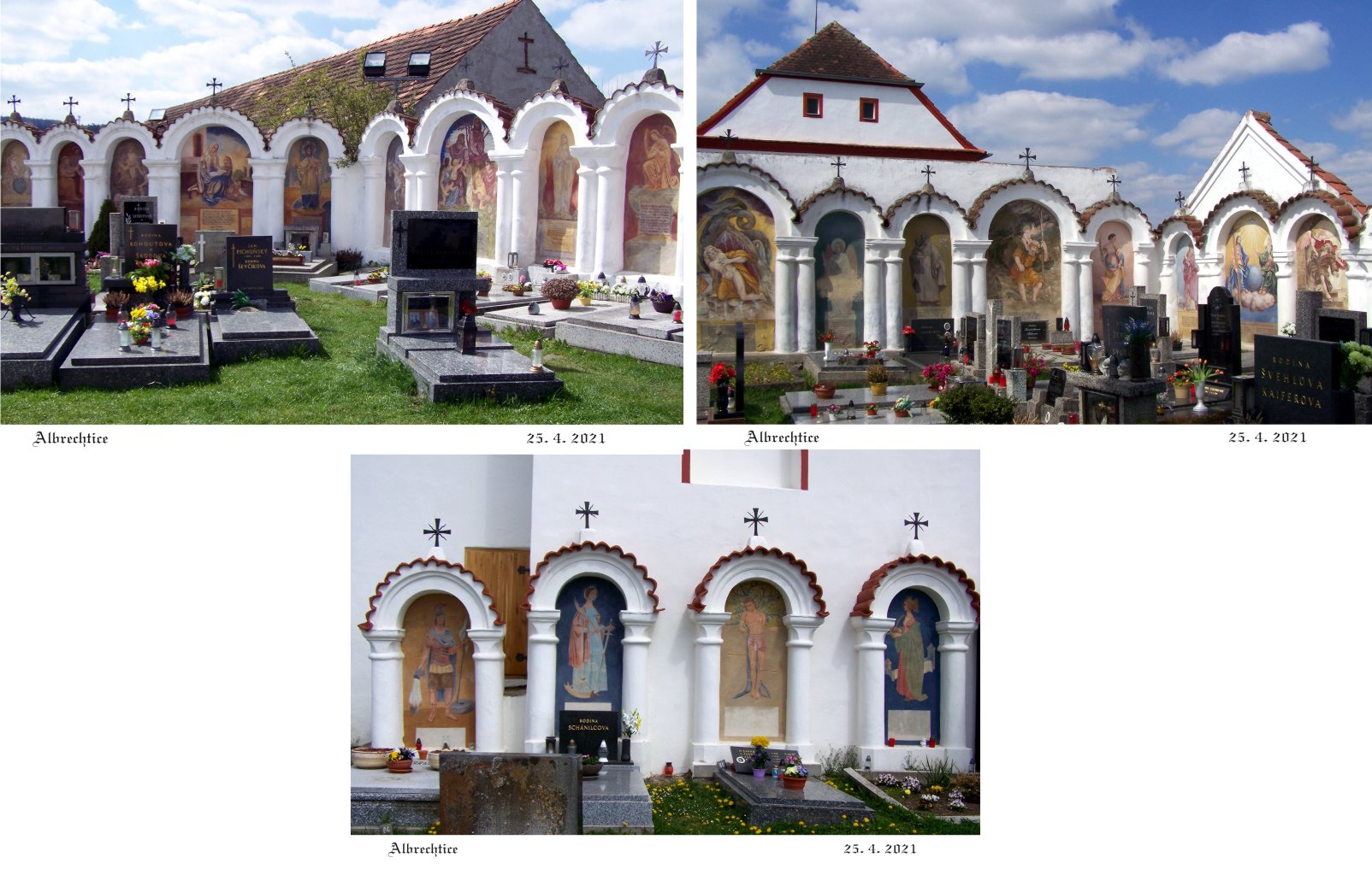 Albrechtické malované kapličky na hřbitově jsou lidovou památkou republikového významu..