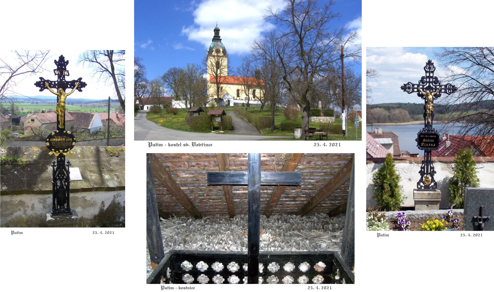 Putimský kostel sv. Vavřince s kostnicí a hrobem Jana Cimbury.