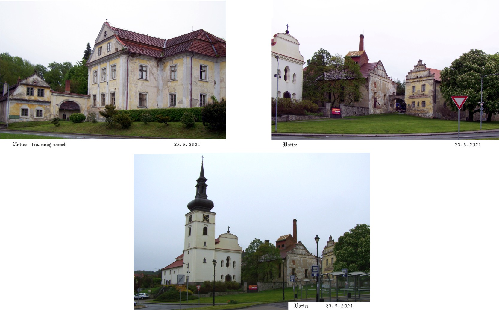 Starý a nový zámek a farní kostel sv. Václava.