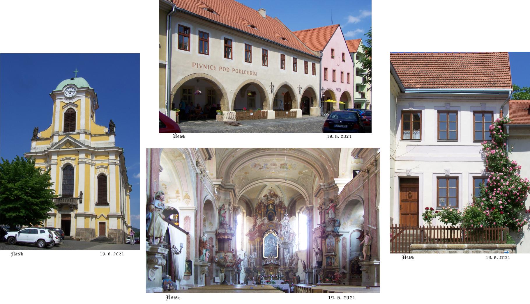 Úštěk - barokní kostel sv. Petra a sv. Pavla a historické náměstí.