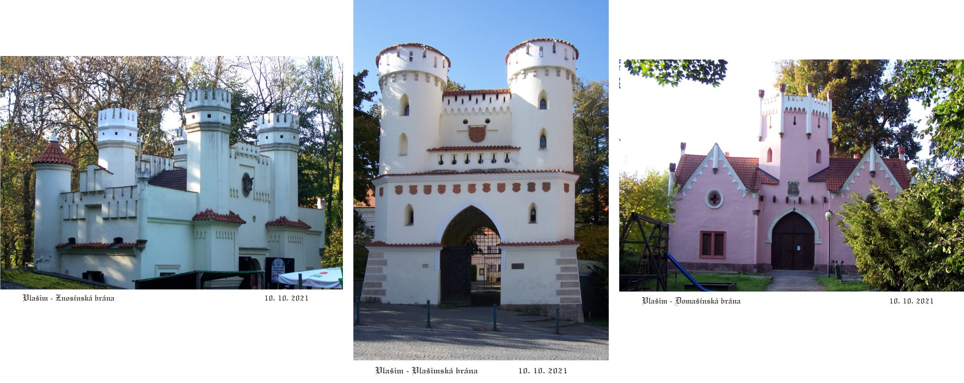 Zámecký park má tři historizující brány, Vlašimskou, Znosínskou a Domašínskou.