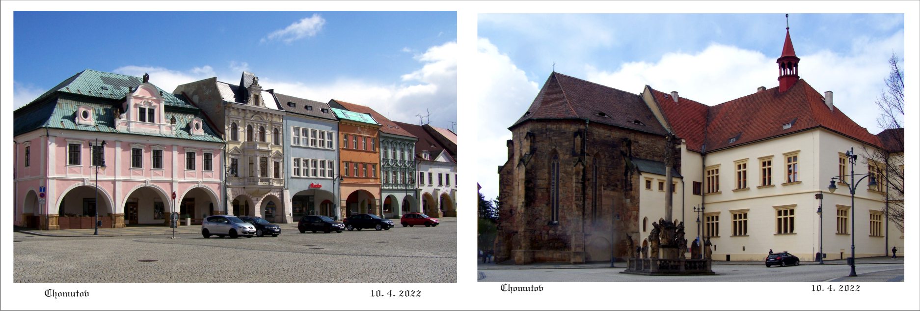 Hlavní strana měšťanských domů a původní část komendy s gotickým kostelem sv. Kateřiny.
