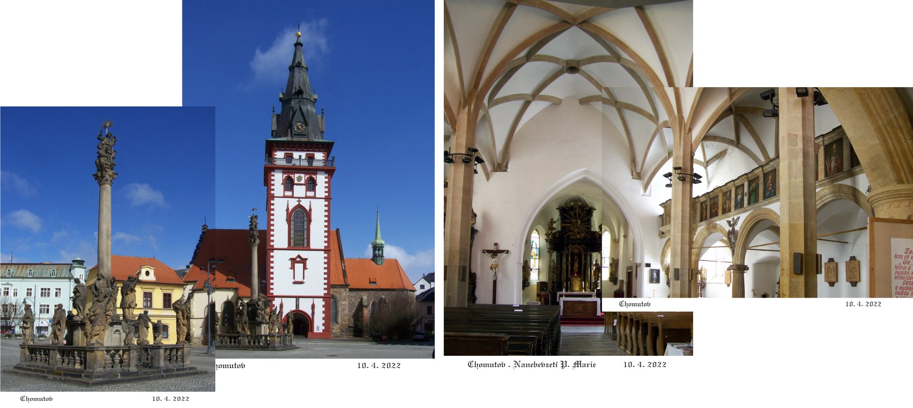 Horní strana náměstí s městskou věží, farním kostelem v interiéru již se saskou renesancí a barokním sloupem.