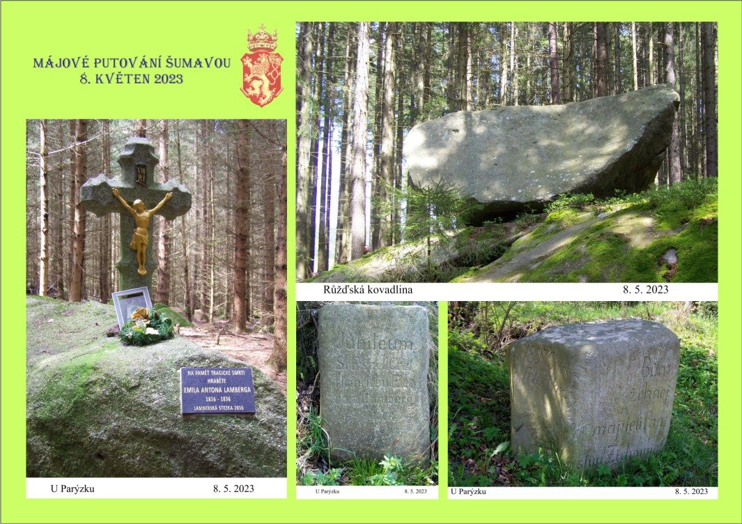 V Podlesí jsme našli památeční kameny, pomníček a obří kovadlinu.