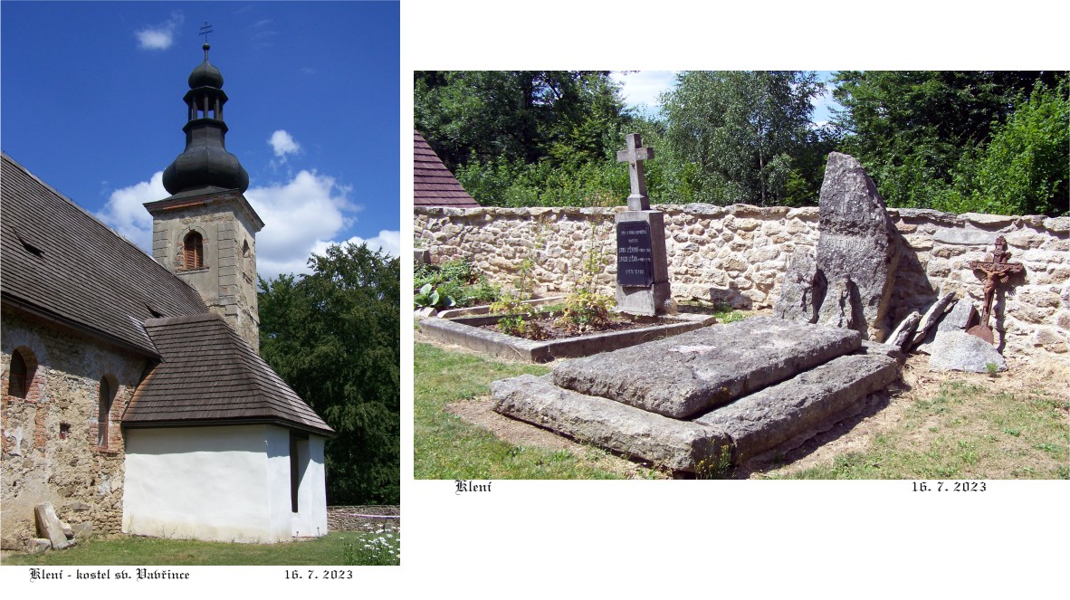 V Klení je zachráněný kostel sv. Vavřince a přilehlý hřbitov.