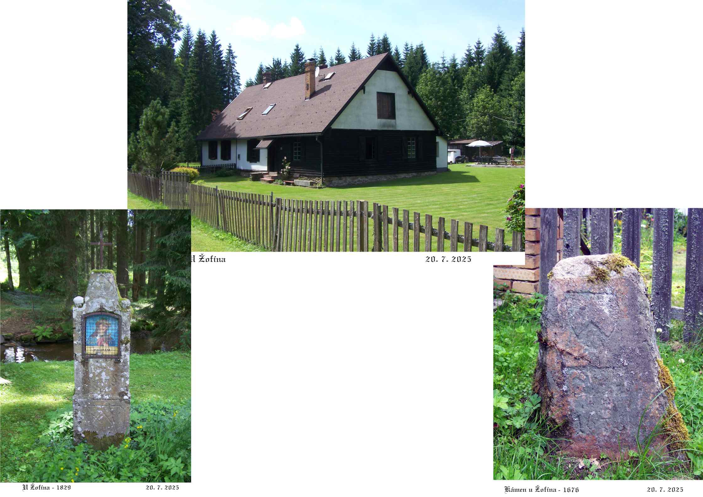 Dochované starožitnosti - svatá Rosálie, 1829, a hraniční kámen, 1676, chtělo by to renovaci.
